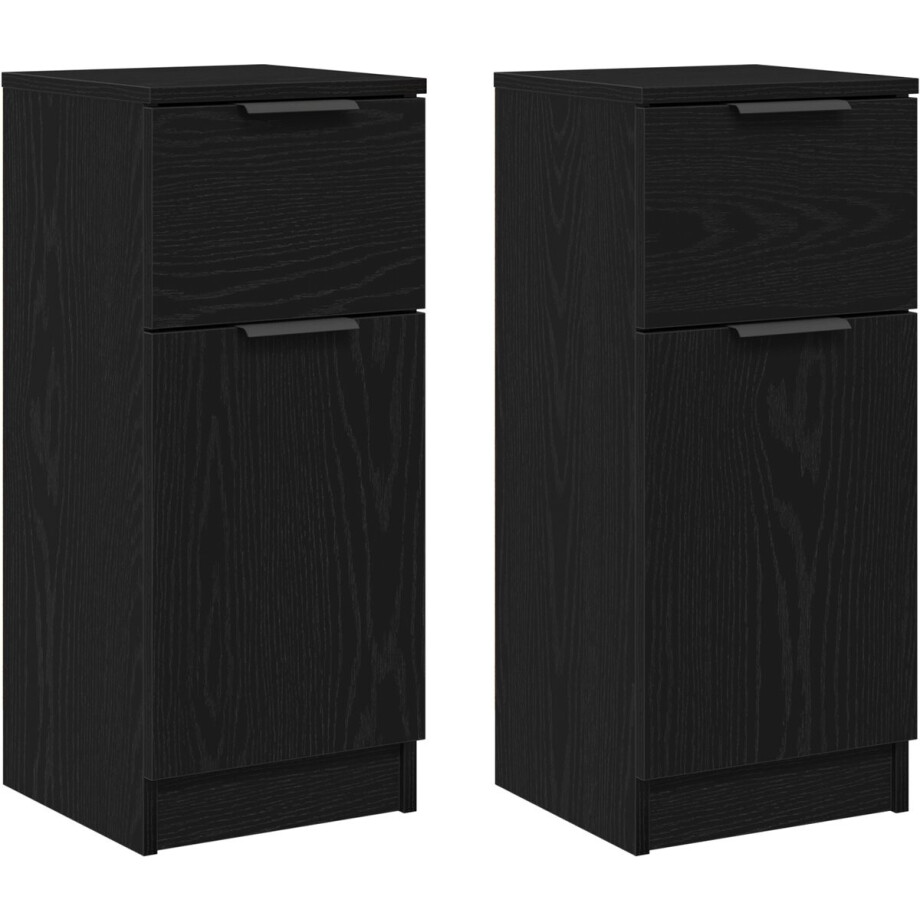 vidaXL - Dressoir - 2 - st - Zwart - Eiken - 30 - x - 30 - x - 70 - cm - Bewerkt - hout afbeelding 1