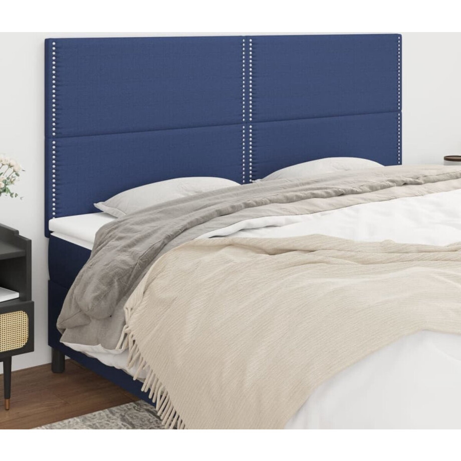 vidaXL Hoofdborden 4 st 100x5x78/88 cm stof blauw - Hoofdbord - Hoofdborden - Hoofdeinde - Houten Hoofdbord afbeelding 1