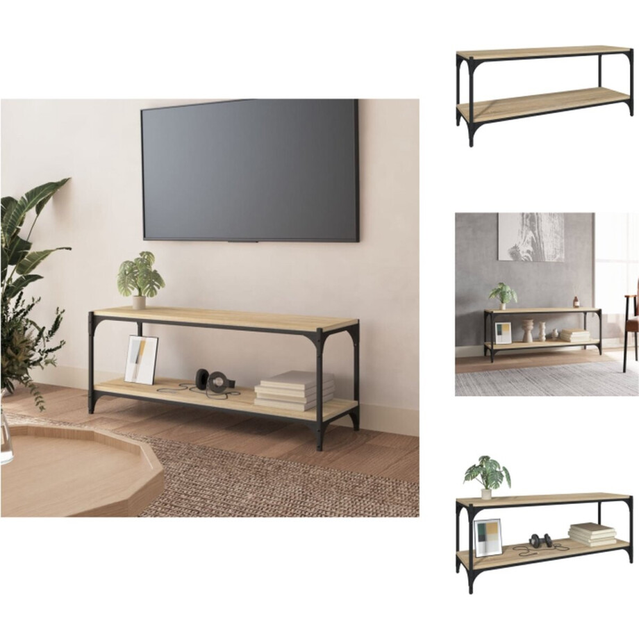 vidaXL - Tv-meubel - 100x33x41 - cm - bewerkt - hout - en - staal - sonoma - eikenkleur afbeelding 1