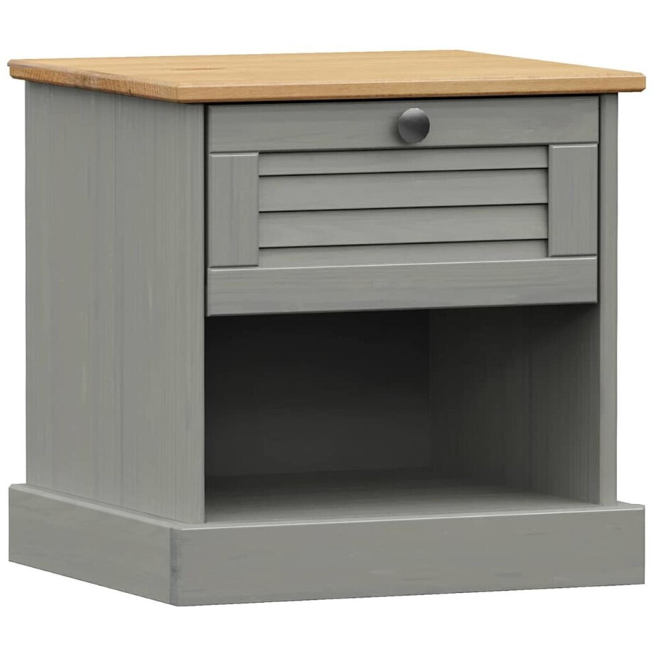 vidaXL - Nachtkastje - VIGO - 42x35x42 - cm - massief - grenenhout - grijs afbeelding 1