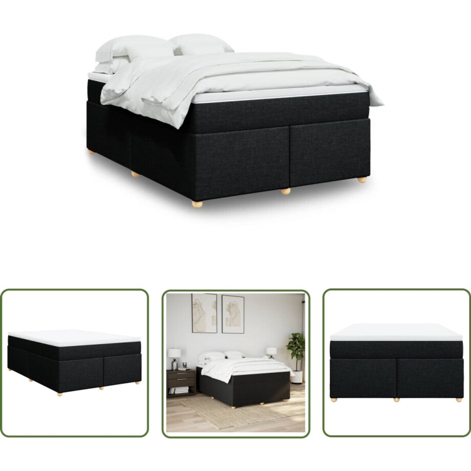 vidaXL Matras - Boxspring - Boxspring met matras stof zwart 140x200 cm - Slaapcomfort - Bed Frame - Pocketvering afbeelding 1
