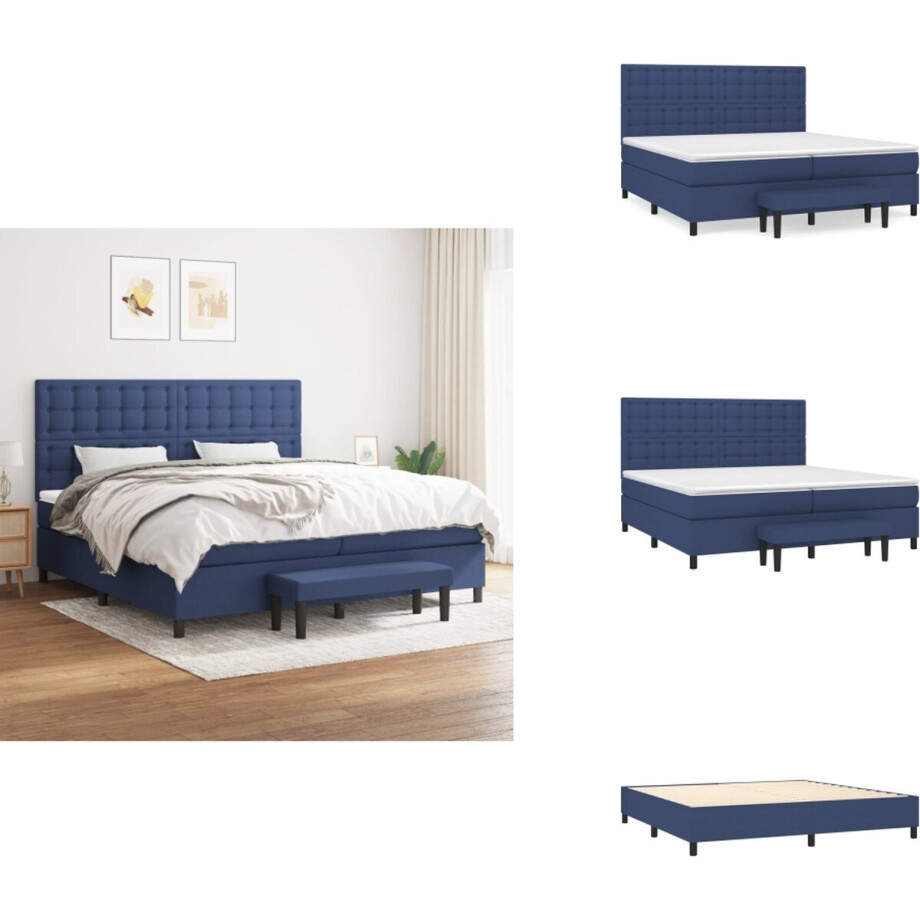 vidaXL Boxspring - Boxsprings - Pocketveringbed - Bed - Boxspring met matras stof blauw 200x200 cm afbeelding 1