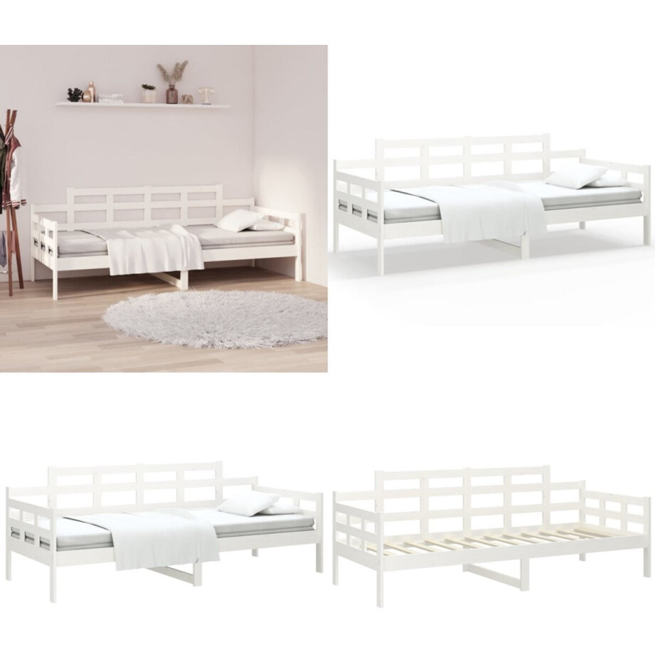 vidaXL Slaapbank massief grenenhout wit 90x190 cm - Slaapbank - Slaapbanken - Bedbank - Bed afbeelding 1