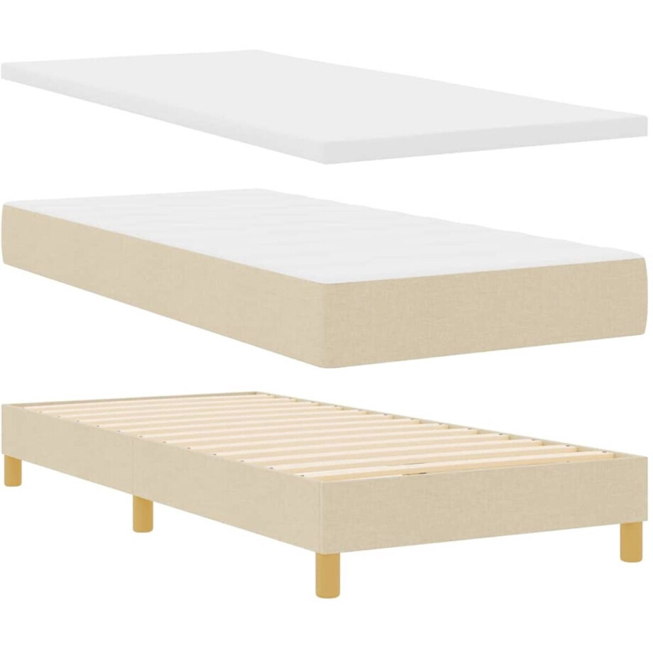 vidaXL - Boxspring - bed - met - hoofdeinde - Crème - 100 - x - 200 - cm - Stof afbeelding 1