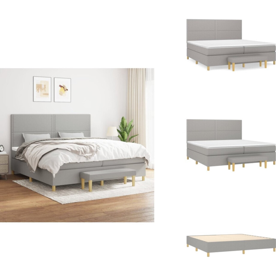 vidaXL Boxspring - Boxsprings - Pocketveringbed - Bed - Boxspring met matras stof lichtgrijs 200x200 cm vidaXL Boxspring - Boxsprings - Pocketveringbed - Bed - Boxspring met matras stof lichtgrijs 200x200 cm afbeelding 1