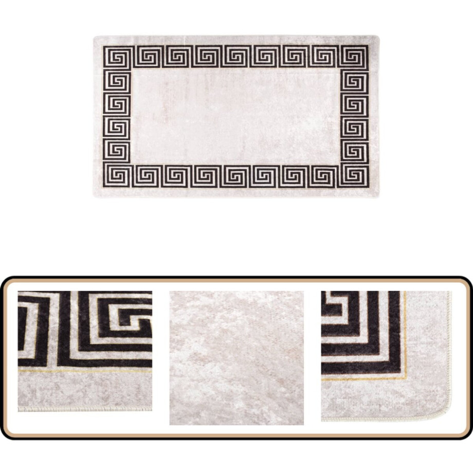 vidaXL Wasbaar Vloerkleed 190x300 cm Lichtbeige Vloerkleden - Tapijt - Fluweel - Beige - Woonkamer afbeelding 1