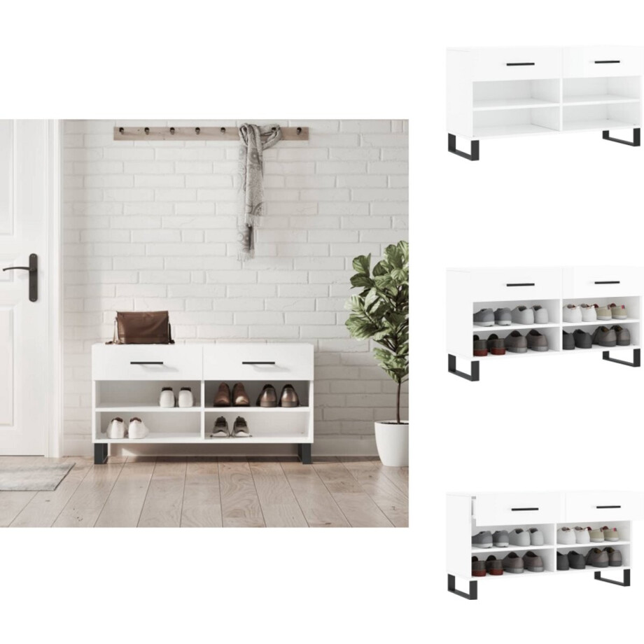 vidaXL Schoenenbank - Schoenenbanken - Opbergbank - Schoenenkast - Schoenenbank 102x35x55 cm bewerkt hout hoogglans wit vidaXL Schoenenbank - Schoenenbanken - Opbergbank - Schoenenkast - Schoenenbank 102x35x55 cm bewerkt hout hoogglans wit afbeelding 1