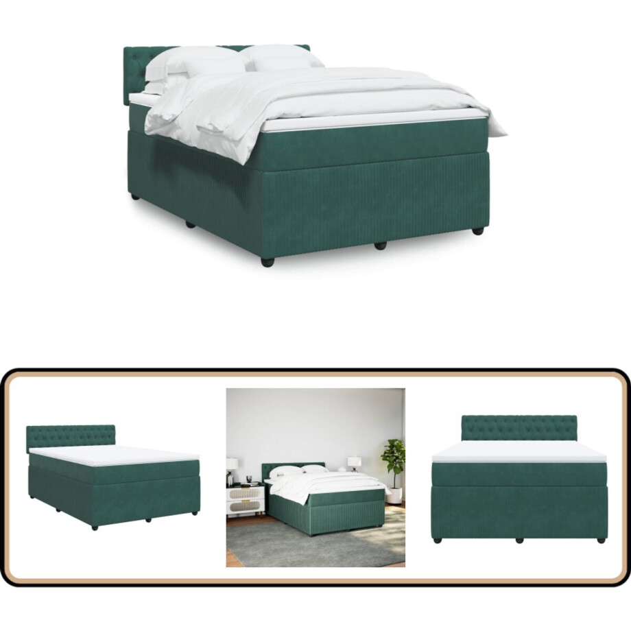 vidaXL Boxspring met matras - Fluweel - Donkergroen - 160x200 cm Boxspringbed - Tweepersoonsbed - Donkere Kleuren - Fluweel - Pocketveringmatras vidaXL Boxspring met matras - Fluweel - Donkergroen - 160x200 cm Boxspringbed - Tweepersoonsbed - Donkere Kleuren - Fluweel - Pocketveringmatras afbeelding 1