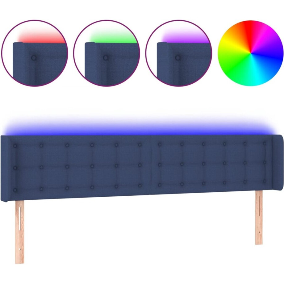 vidaXL - Hoofdbord - LED - 163x16x78/88 - cm - stof - blauw afbeelding 1