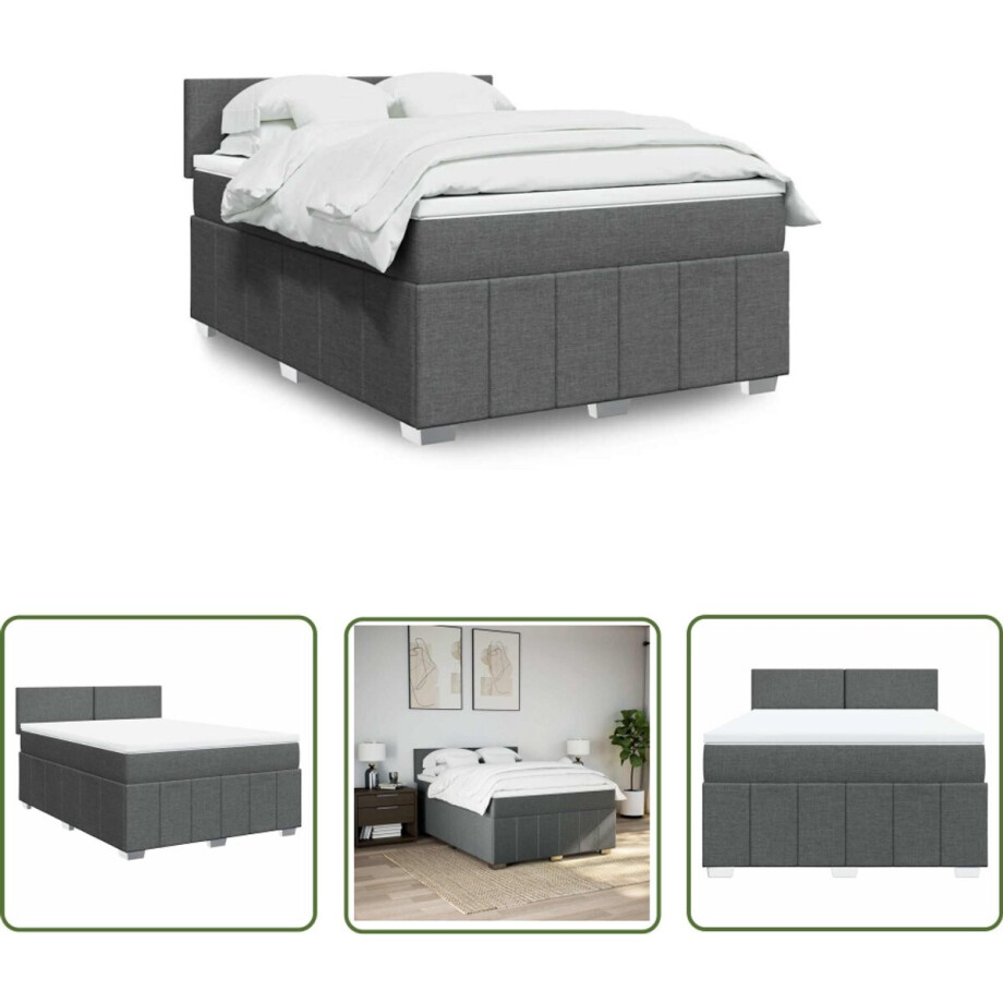 vidaXL Matras - Boxspring - Boxspring met matras stof donkergrijs 140x190 cm - Bed Frame - Donkere Kleur - Pocketvering vidaXL Matras - Boxspring - Boxspring met matras stof donkergrijs 140x190 cm - Bed Frame - Donkere Kleur - Pocketvering afbeelding 1
