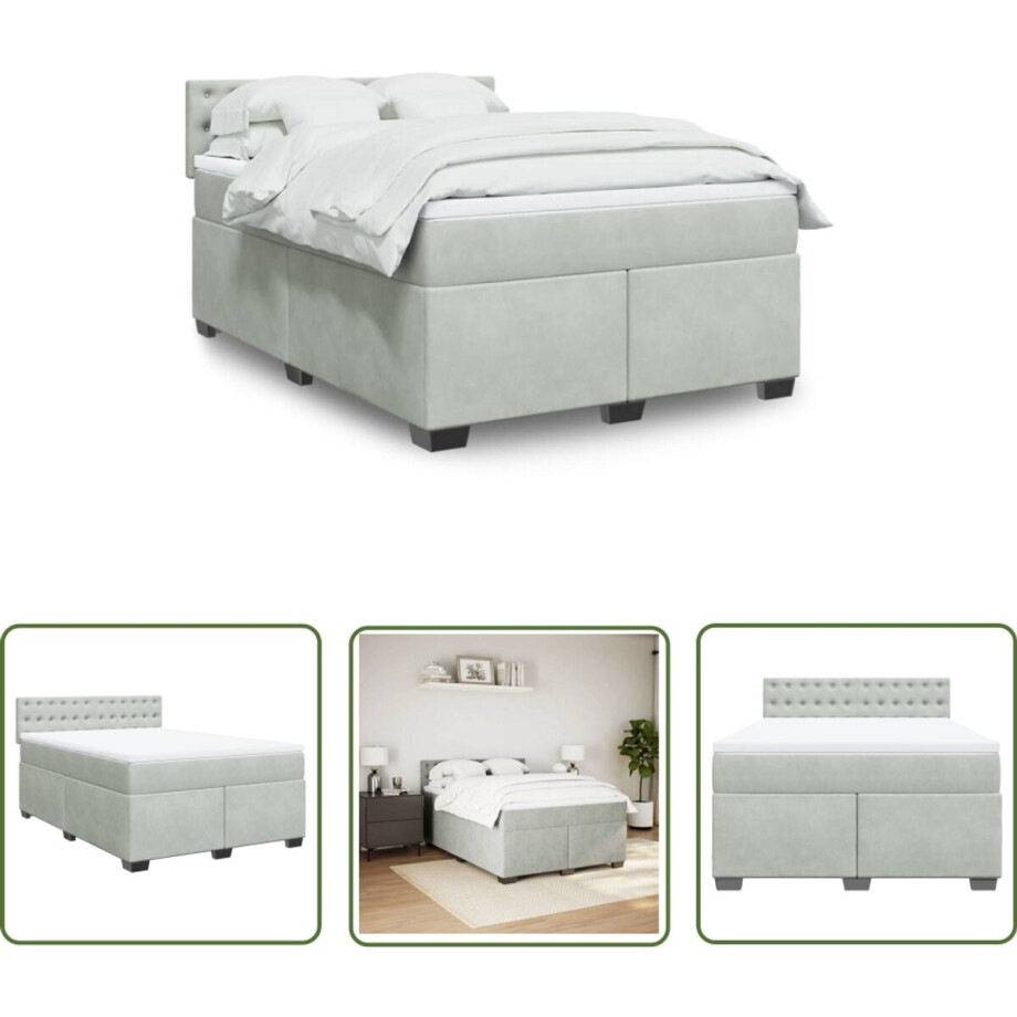 vidaXL Boxsprings - Boxspring - Boxspring met matras fluweel lichtgrijs 140x200 cm - Tweepersoonsbed - Bed Frame - Fluweel Bed vidaXL Boxsprings - Boxspring - Boxspring met matras fluweel lichtgrijs 140x200 cm - Tweepersoonsbed - Bed Frame - Fluweel Bed afbeelding 1