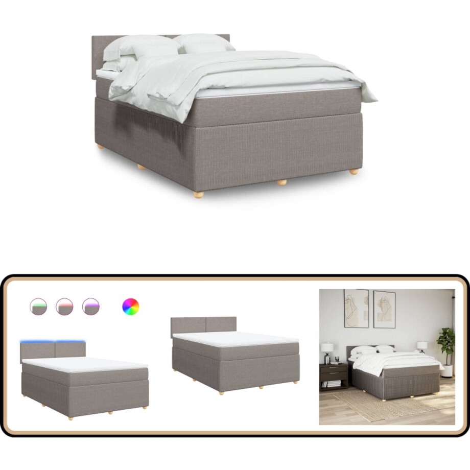 vidaXL Boxspring - Taupe - 140x200 cm Boxspring - Boxspringbed - Tweepersoonsbed - Slaapcomfort - Slaapsysteem afbeelding 1