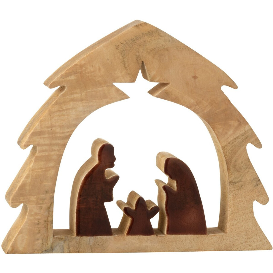 J-Line decoratie Kerststal in Huis - hout - naturel/bruin - medium afbeelding 1