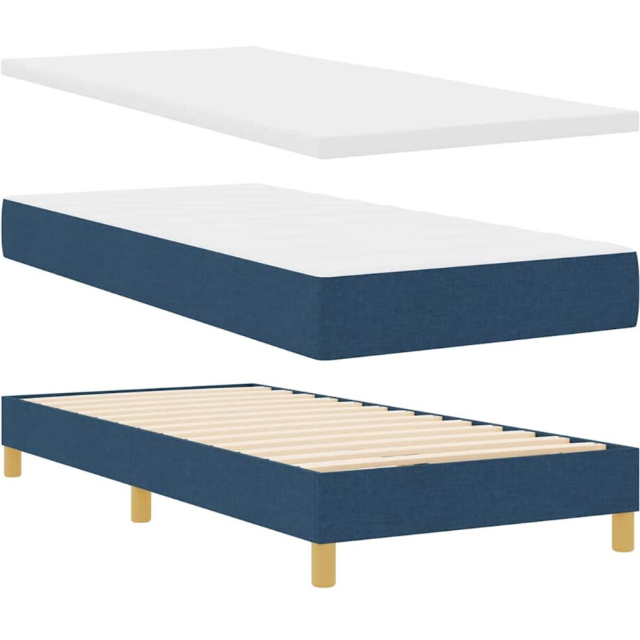 vidaXL - Boxspring - bed - met - matras - met - hoofdeinde - Blauw - 100 - x - 200 - cm - Stof afbeelding 1