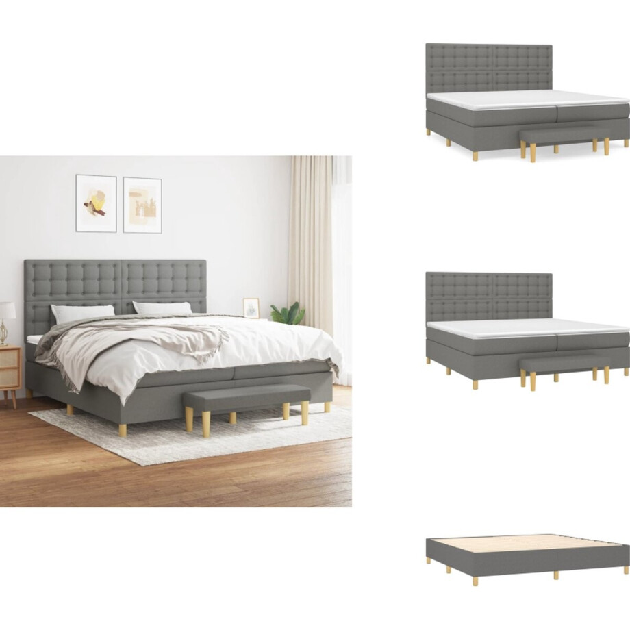 vidaXL Boxspring - Boxsprings - Pocketveringbed - Bed - Boxspring met matras stof donkergrijs 200x200 cm afbeelding 1
