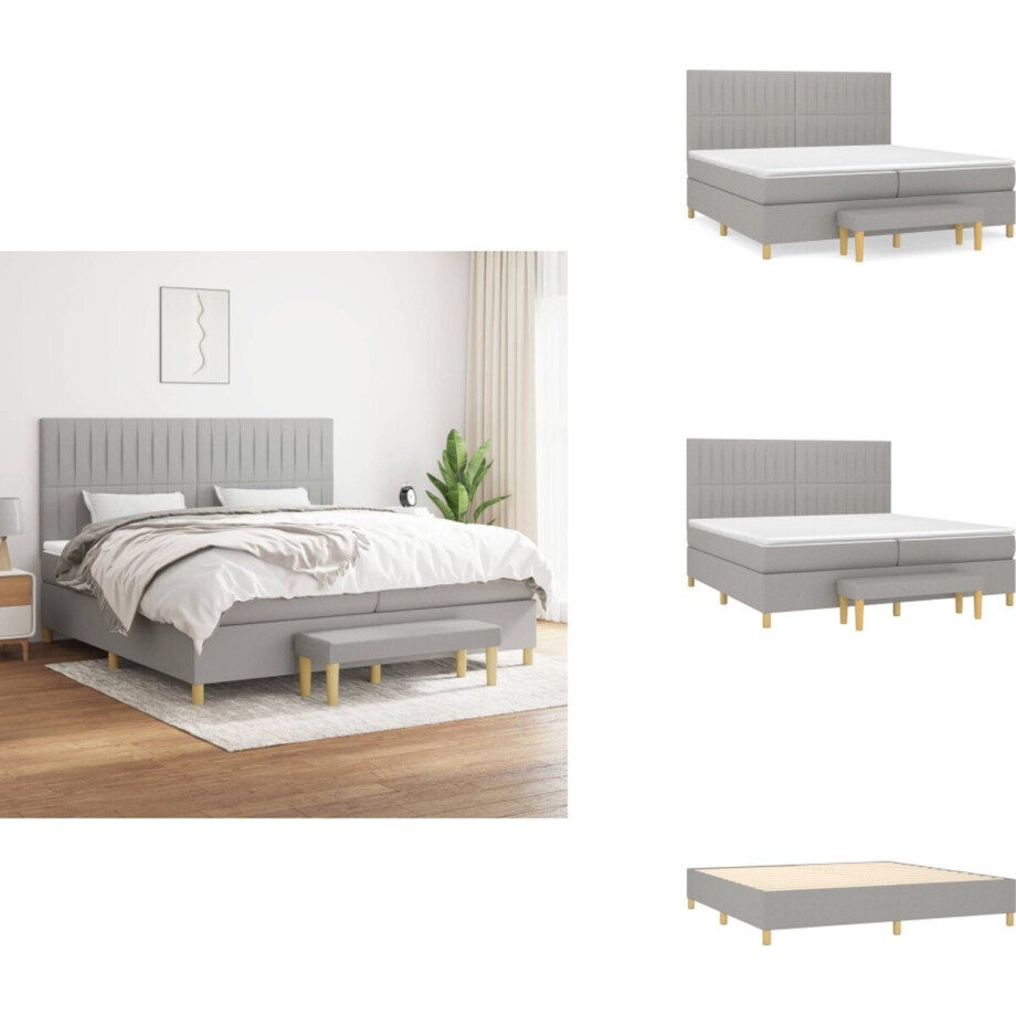vidaXL Boxspring - Boxsprings - Pocketveringbed - Bed - Boxspring met matras stof lichtgrijs 200x200 cm afbeelding 1