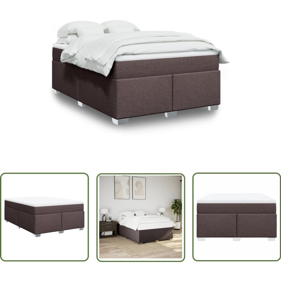 vidaXL Matras - Boxspring - Boxspring met matras stof donkerbruin 140x200 cm - Bed Frame - Slaapcomfort - Pocketvering vidaXL Matras - Boxspring - Boxspring met matras stof donkerbruin 140x200 cm - Bed Frame - Slaapcomfort - Pocketvering afbeelding 1