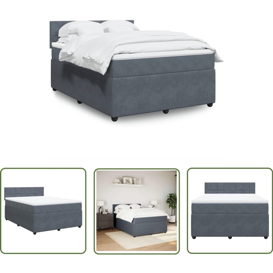vidaXL Klikmechanisme - Dynamische Sleutel - Boxspring met matras fluweel donkergrijs 140x200 cm - Draaibare Kop - Gereedschapset - Inch-newton afbeelding 1