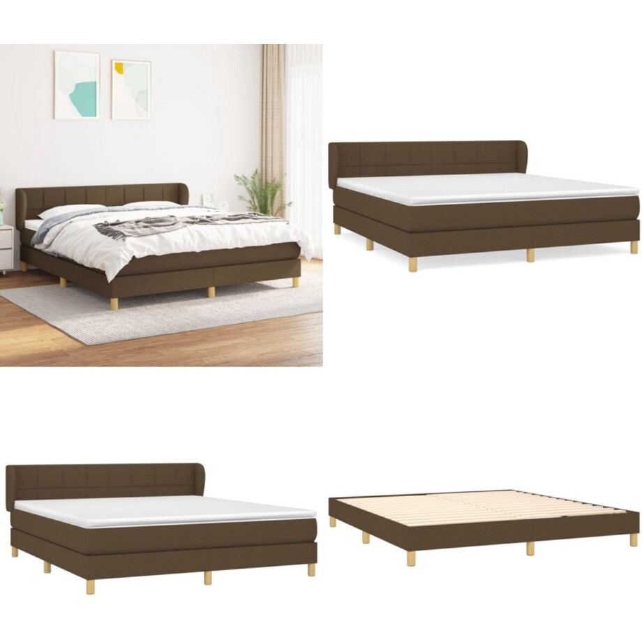 vidaXL Boxspring met matras stof donkerbruin 180x200 cm - Boxspring - Boxsprings - Bed - Slaapmeubel afbeelding 1