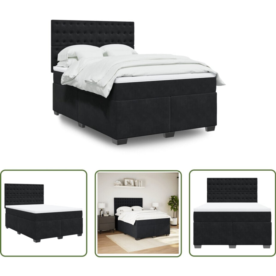 vidaXL Matras - Boxspring - Boxspring met matras fluweel zwart 140x200 cm - Fluweel - Bed Frame - Slaapcomfort vidaXL Matras - Boxspring - Boxspring met matras fluweel zwart 140x200 cm - Fluweel - Bed Frame - Slaapcomfort afbeelding 1