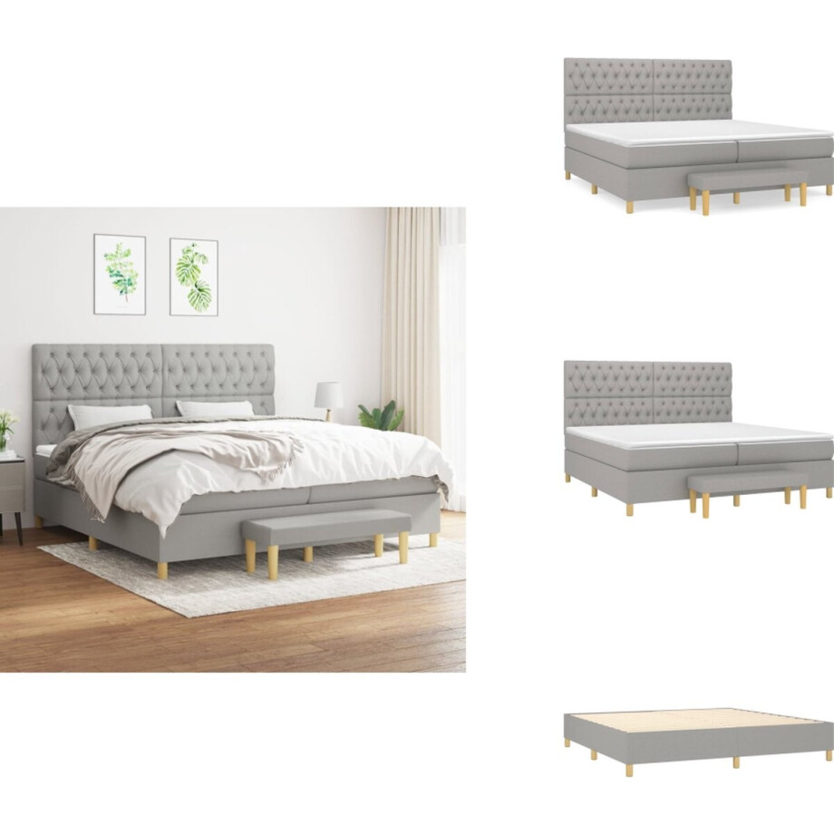 vidaXL Boxspring - Boxsprings - Pocketveringbed - Bed - Boxspring met matras stof lichtgrijs 200x200 cm vidaXL Boxspring - Boxsprings - Pocketveringbed - Bed - Boxspring met matras stof lichtgrijs 200x200 cm afbeelding 1