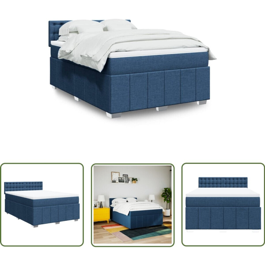 vidaXL Matras - Boxspring - Boxspring met matras stof blauw 160x200 cm - Bed - Slaapkamer - Comfortabel vidaXL Matras - Boxspring - Boxspring met matras stof blauw 160x200 cm - Bed - Slaapkamer - Comfortabel afbeelding 1