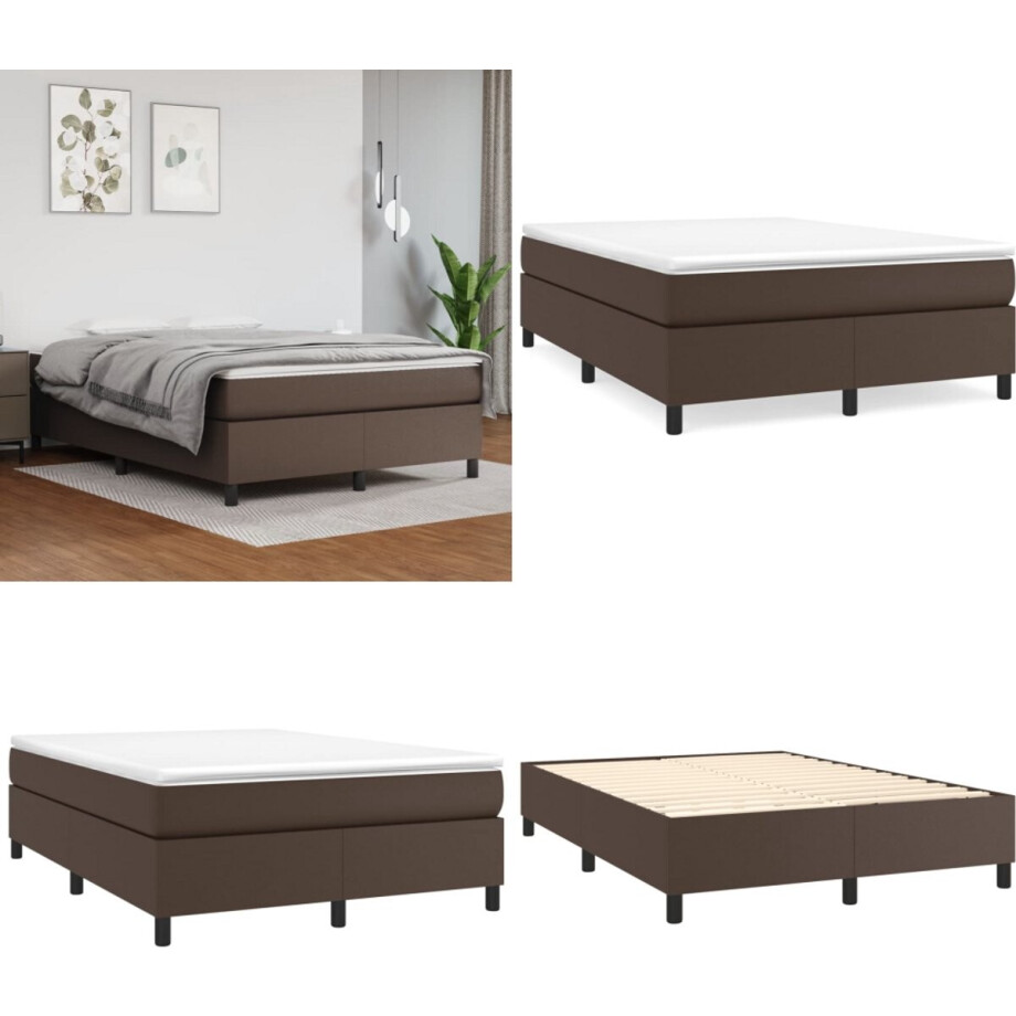vidaXL - Boxspring - bed - kunstleer - bruin - 140x190 - cm vidaXL - Boxspring - bed - kunstleer - bruin - 140x190 - cm afbeelding 1