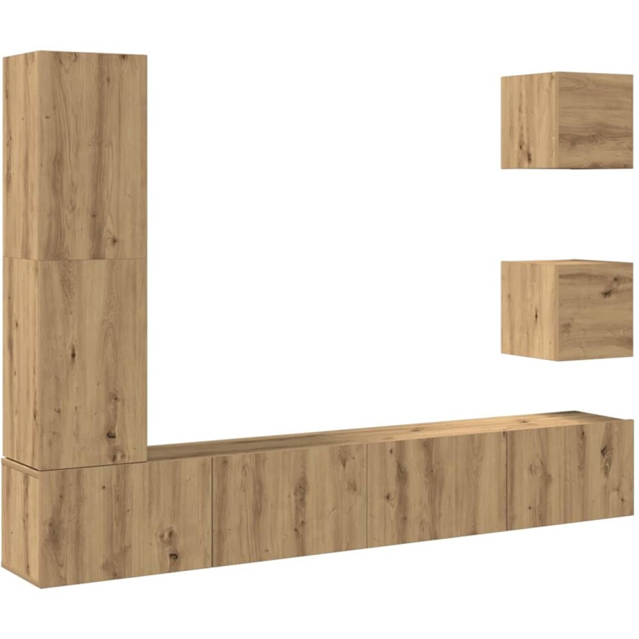 vidaXL - 5-delig - Tv-meubelset - wandmontage - bewerkt - hout - artisanaal - eiken vidaXL - 5-delig - Tv-meubelset - wandmontage - bewerkt - hout - artisanaal - eiken afbeelding 1