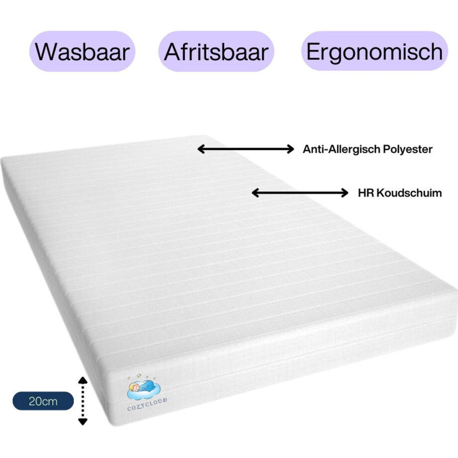 CozyCloud® Luxe HR Koudschuim Matras 160x200 cm - 20 cm Hoog - Ondersteunend - Ergonomisch Drukverlagend - Antiallergisch & Wasbaar afbeelding 1