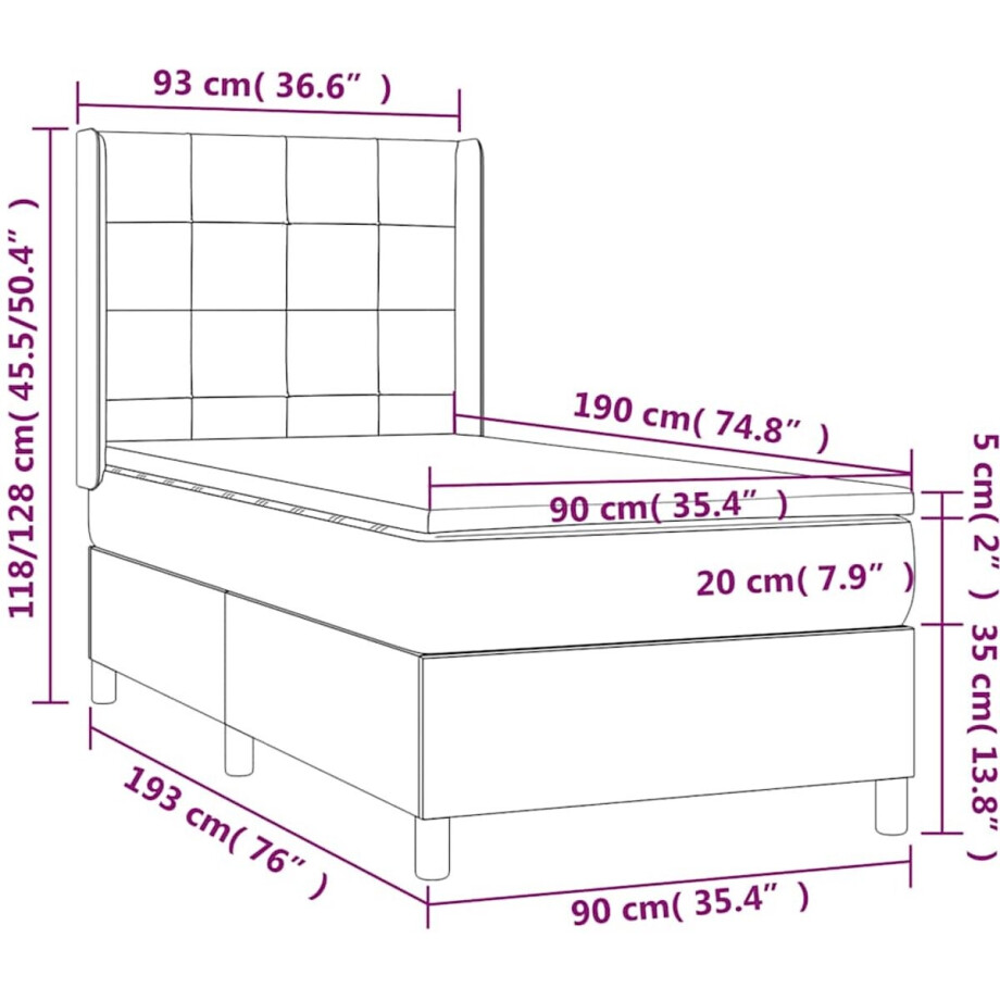 vidaXL - Boxspring - met - matras - stof - zwart - 90x190 - cm afbeelding 1