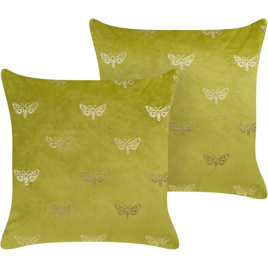 BELIANI YUZURI - Sierkussen set van 2 - Lichtgroen - 45 x 45 cm - Fluweel BELIANI YUZURI - Sierkussen set van 2 - Lichtgroen - 45 x 45 cm - Fluweel afbeelding 1