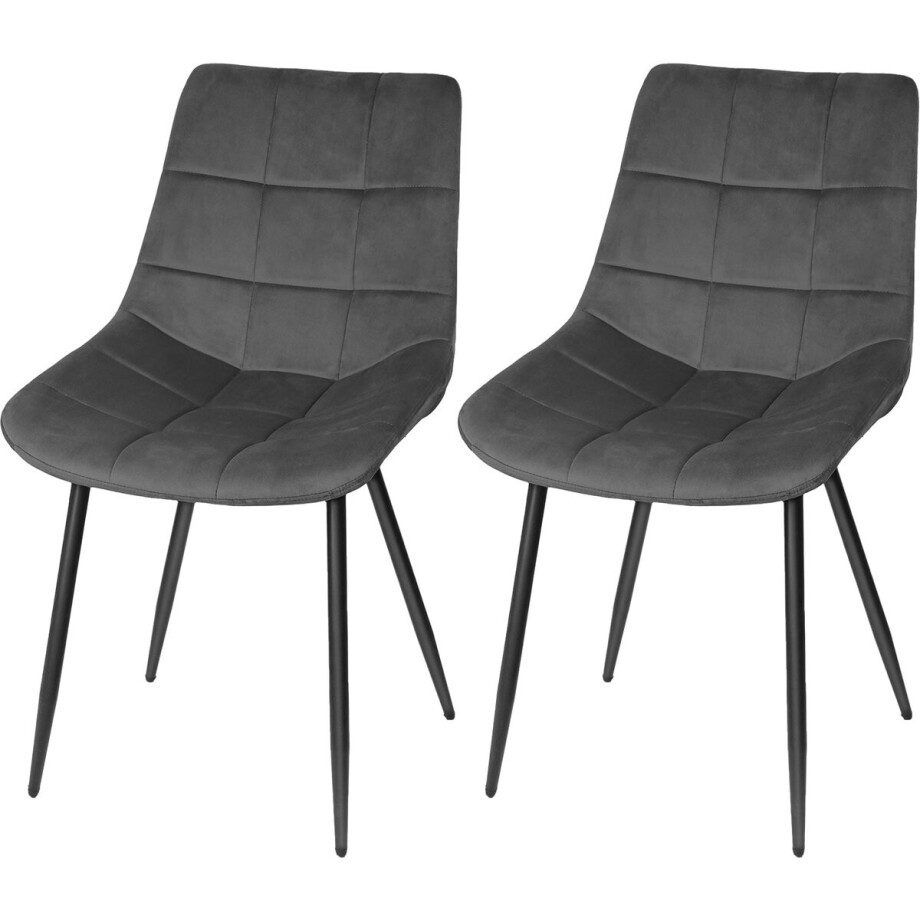 PIPIPOXER-Eetkamerstoel - Set Van 2 -metalen poten+flanel, donkergrijs PIPIPOXER-Eetkamerstoel - Set Van 2 -metalen poten+flanel, donkergrijs afbeelding 1