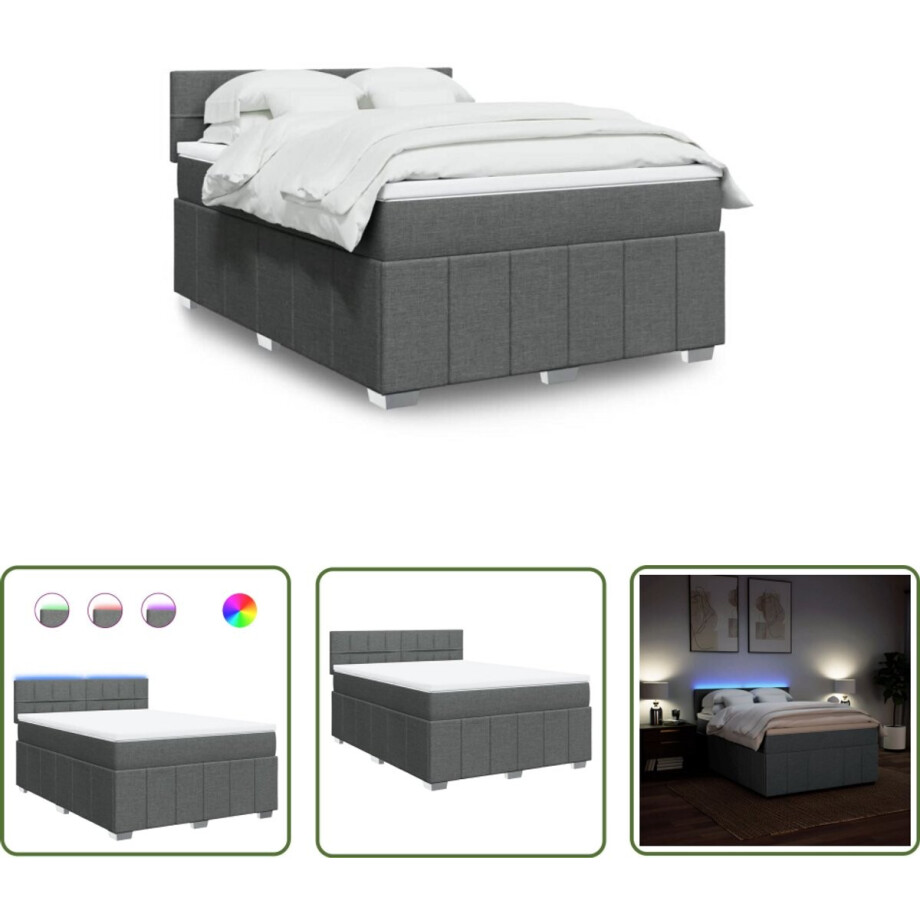 vidaXL Klikmechanisme - Dynamische Sleutel - Boxspring met matras stof donkergrijs 140x200 cm - Draaibare Kop - Torque Wrench - Gereedschapset afbeelding 1