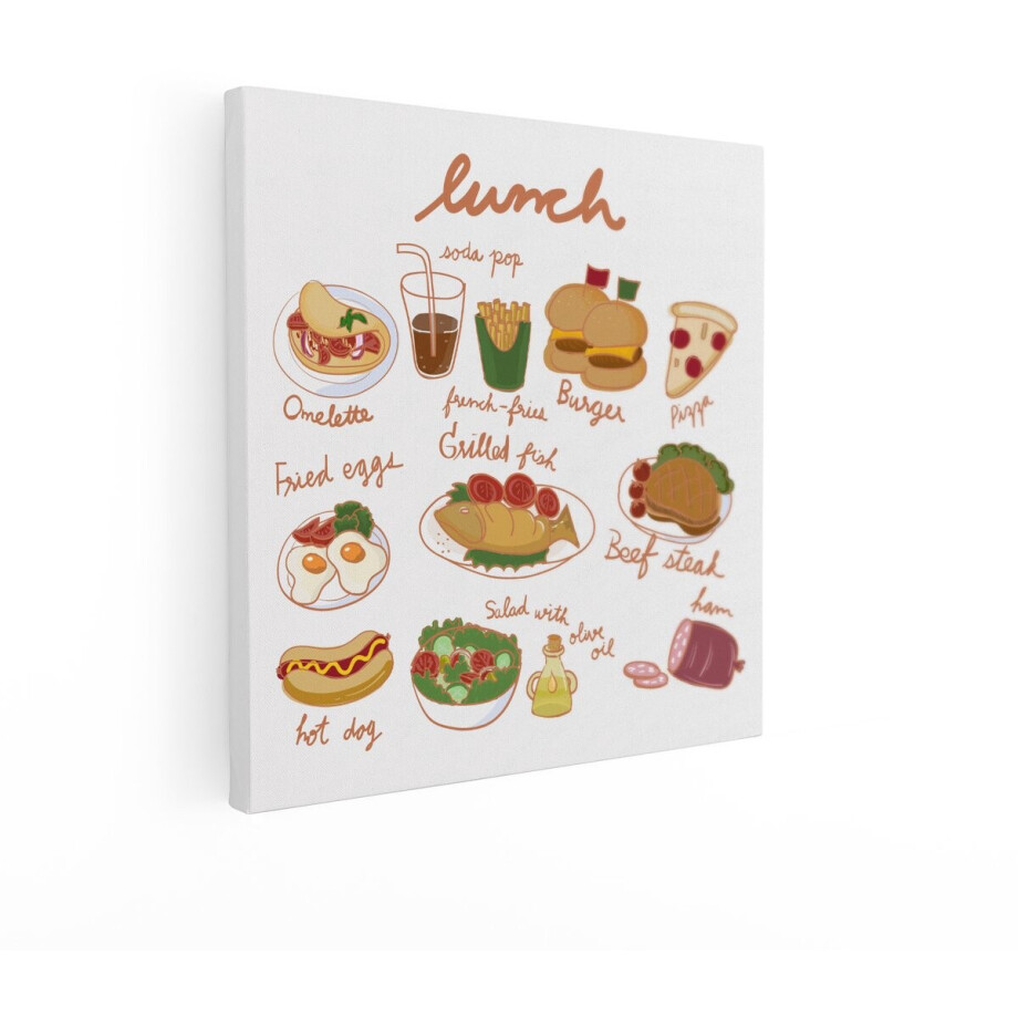 Artaza Canvas Schilderij Lunch Illustratie - 70x70 cm - Wanddecoratie Keuken - Muurdecoratie Eten - Decoratie Burger Pizza - Schilderijen Op Canvas Artaza Canvas Schilderij Lunch Illustratie - 70x70 cm - Wanddecoratie Keuken - Muurdecoratie Eten - Decoratie Burger Pizza - Schilderijen Op Canvas afbeelding 1
