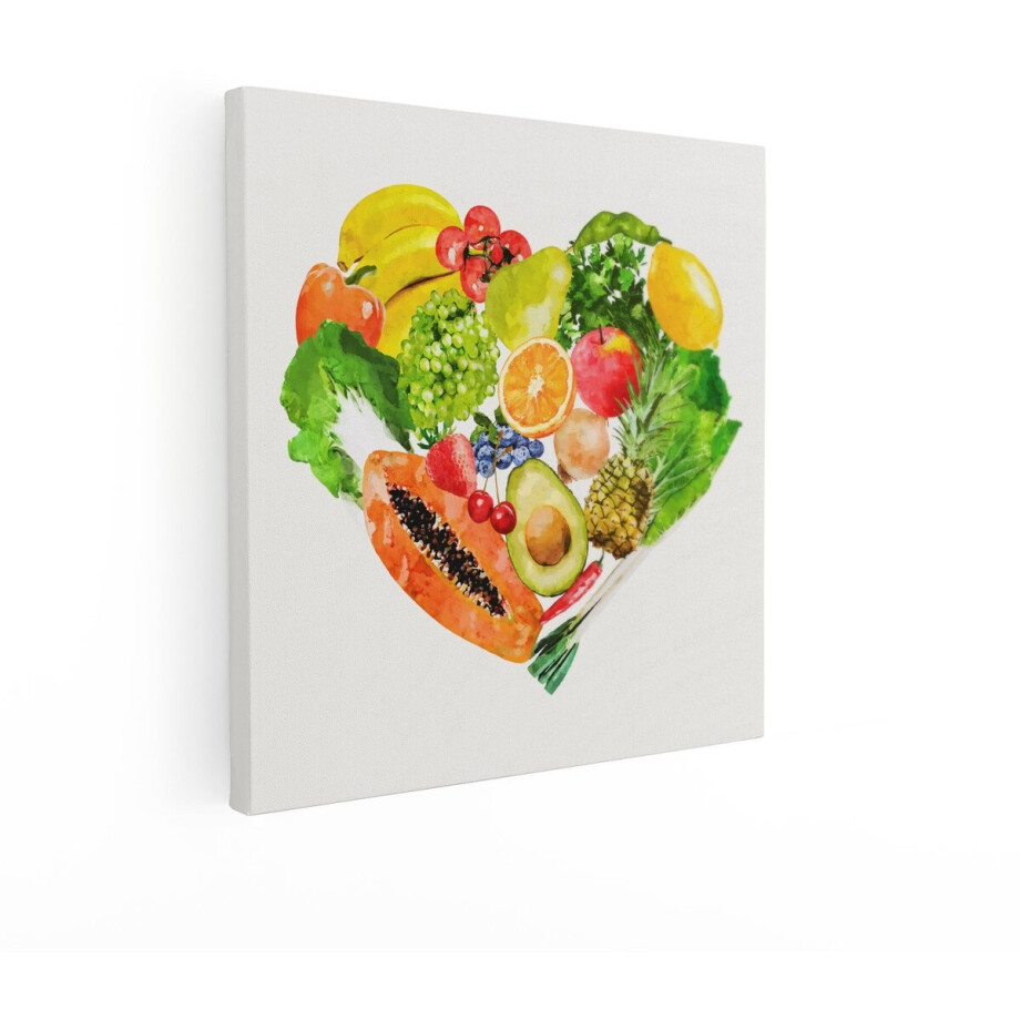 Artaza Canvas Schilderij Fruit Hart - 90x90 cm - Wanddecoratie Kleurrijk - Muurdecoratie Groente - Decoratie Keuken - Schilderijen Op Canvas afbeelding 1