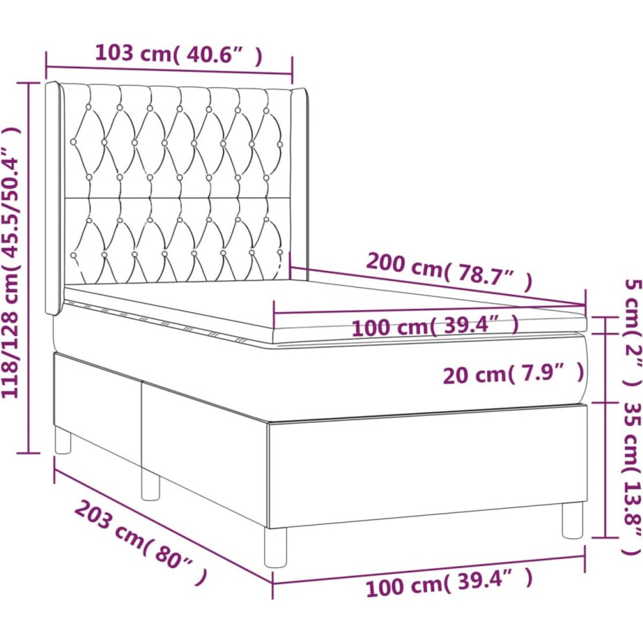 vidaXL - Boxspring - met - matras - stof - lichtgrijs - 100x200 - cm vidaXL - Boxspring - met - matras - stof - lichtgrijs - 100x200 - cm afbeelding 1