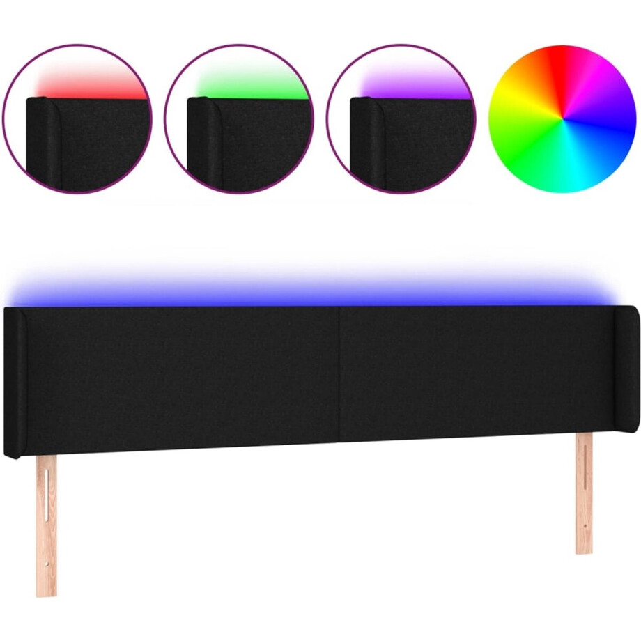 vidaXL - Hoofdbord - LED - 183x16x78/88 - cm - stof - zwart vidaXL - Hoofdbord - LED - 183x16x78/88 - cm - stof - zwart afbeelding 1