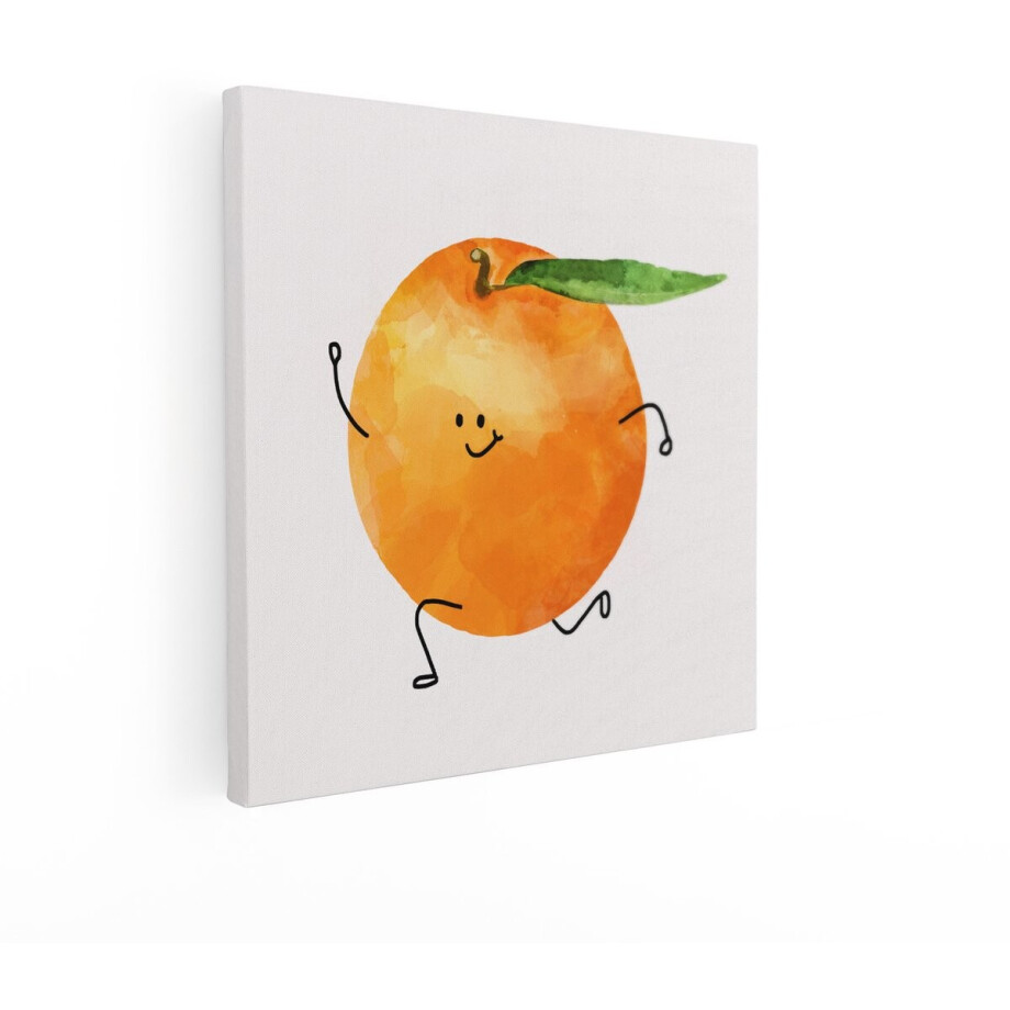 Artaza Canvas Schilderij Vrolijke Sinaasappel met Gezichtje en Armen en Benen Rent Rond - 50x50 cm - Wanddecoratie Woonkamer - Schilderijen - Muurdecoratie afbeelding 1