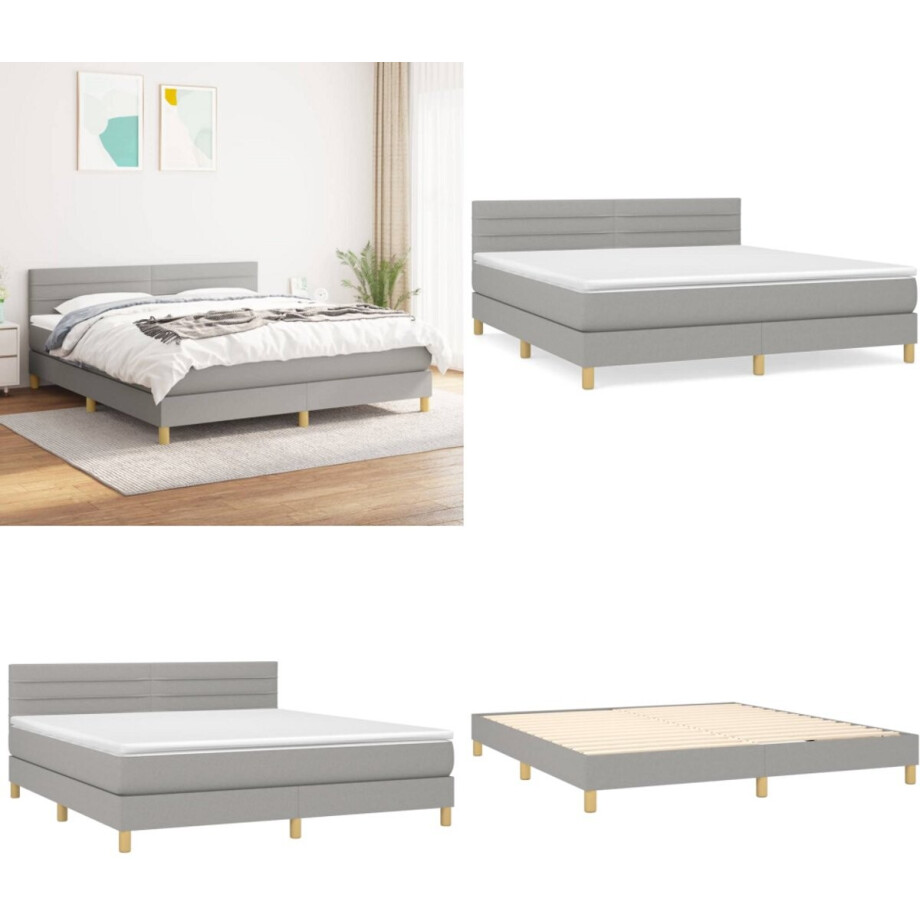 vidaXL Boxspring met matras stof lichtgrijs 160x200 cm - Boxspring - Boxsprings - Bed - Slaapmeubel afbeelding 1