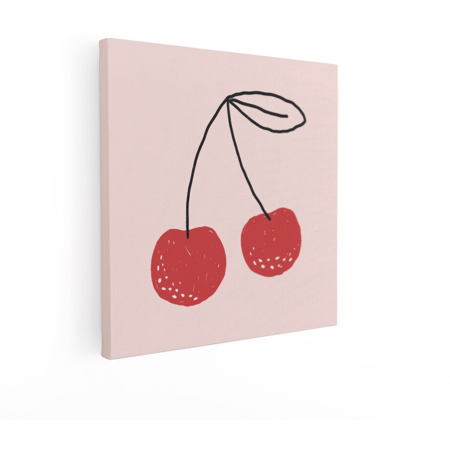 Artaza Canvas Schilderij Kersen - 70x70 cm - Wanddecoratie Fruit - Muurdecoratie Minimalistisch - Decoratie Roze Keuken afbeelding 1