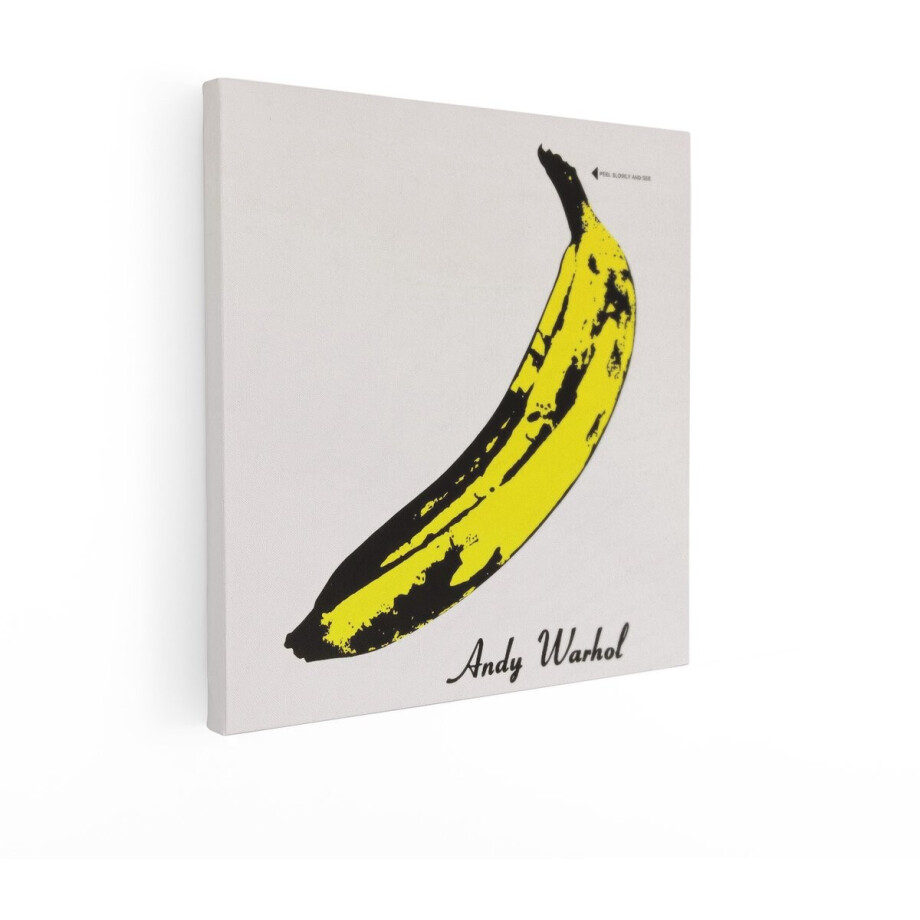 Artaza Canvas Schilderij Iconische Andy Warhol Banaan Print met Tekst 'Peel Slowly And See' - 40x40 cm - Wanddecoratie Woonkamer - Schilderijen - Muurdecoratie afbeelding 1