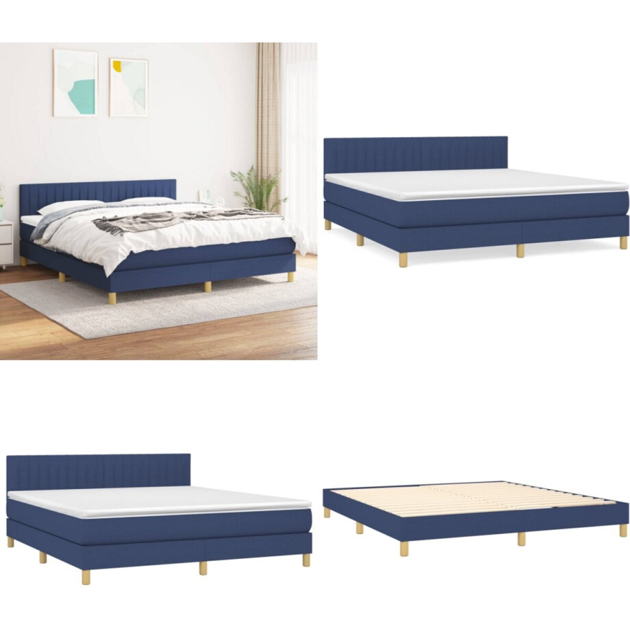 vidaXL Boxspring met matras stof blauw 180x200 cm - Boxspring - Boxsprings - Bed - Slaapmeubel afbeelding 1