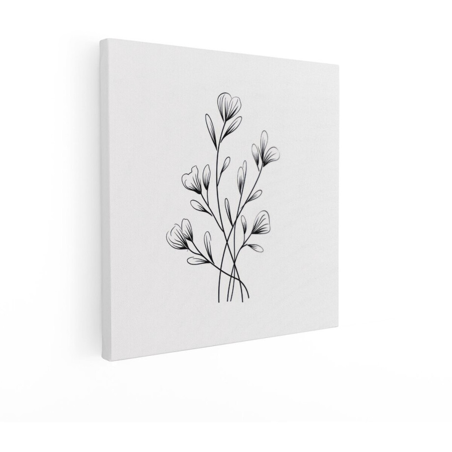 Artaza Canvas Schilderij Bloemen - 90x90 cm - Wanddecoratie Line Art - Muurdecoratie Zwart Wit - Decoratie Bloem Slaapkamer afbeelding 1
