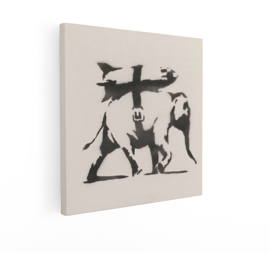 Artaza Canvas Schilderij Kunstwerk van een Olifant met een Bom op Zijn Rug - in Banksy-Stijl - 50x50 cm - Wanddecoratie Woonkamer - Schilderijen - Muurdecoratie afbeelding 1