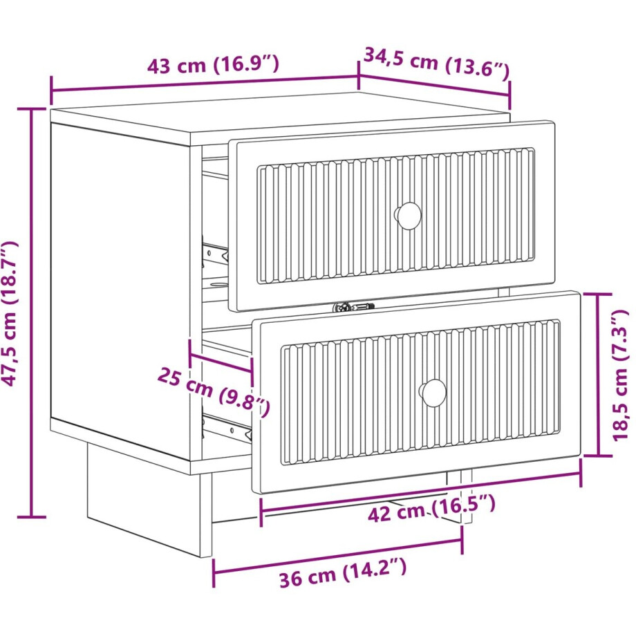 vidaXL - Nachtkastje - Artisanaal - eiken - 43 - x - 34,5 - x - 47,5 - cm - Bewerkt - hout afbeelding 1