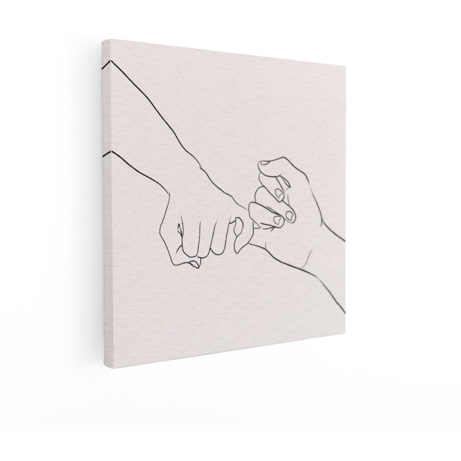 Artaza Canvas Schilderij Twee Handen Die Pinkjes Haken in een Lijntekening - 40x40 cm - Wanddecoratie Woonkamer - Schilderijen - Muurdecoratie afbeelding 1