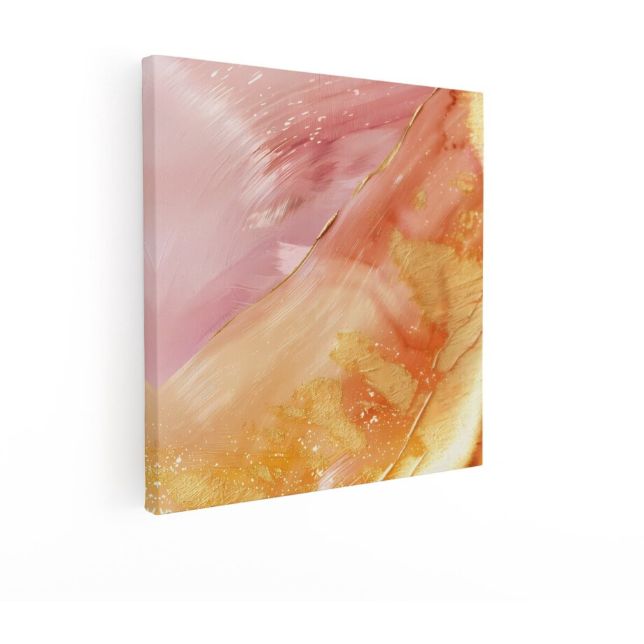 Artaza Canvas Schilderij Abstract - 70x70 cm - Wanddecoratie Goud - Muurdecoratie Modern - Decoratie Roze Schilderijen Op Canvas afbeelding 1