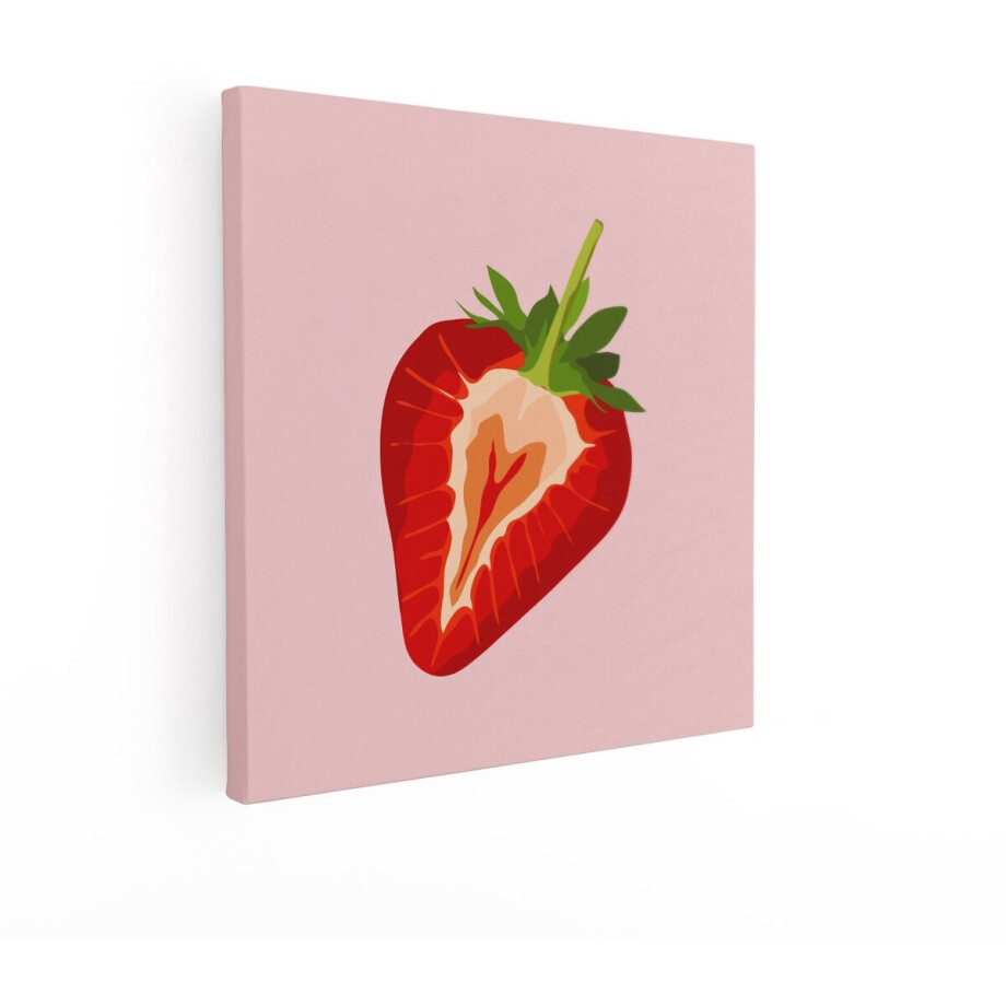 Artaza Canvas Schilderij Aardbei - 90x90 cm - Wanddecoratie Keuken - Muurdecoratie Fruit - Pop Art Schilderijen Op Canvas - Roze afbeelding 1