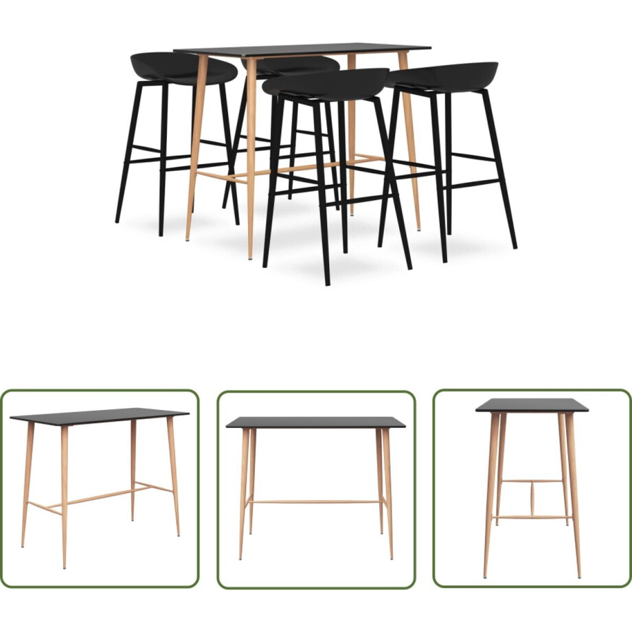 vidaXL Zwarte Barset - Bar Set - 5-delige Barset zwart - Eetkamerstoel - Stapelbare Stoel - Barkruk afbeelding 1