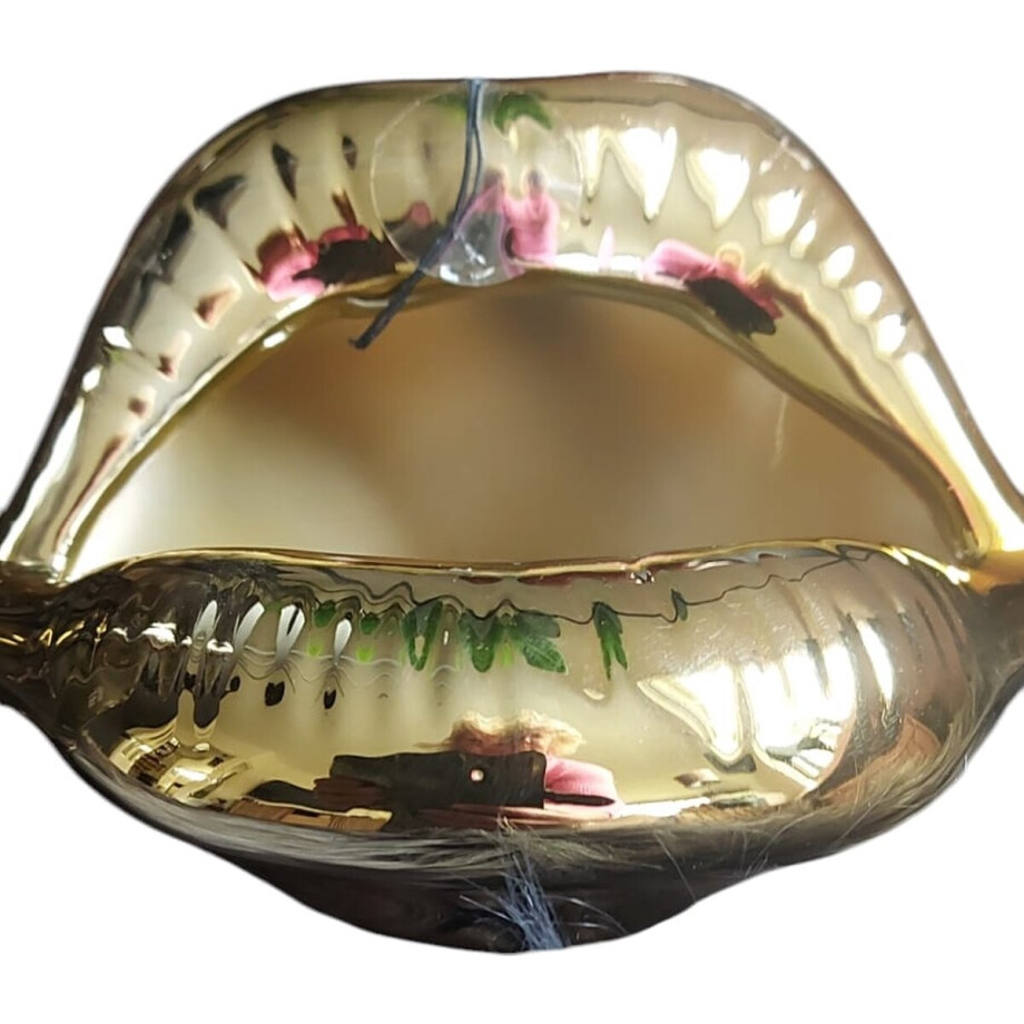 Lippen potje goud, Housevitamin Shut up and kiss me potje-12,5x11x7,5cm, Lippen, Asbak, Bewaarpotje afbeelding 1